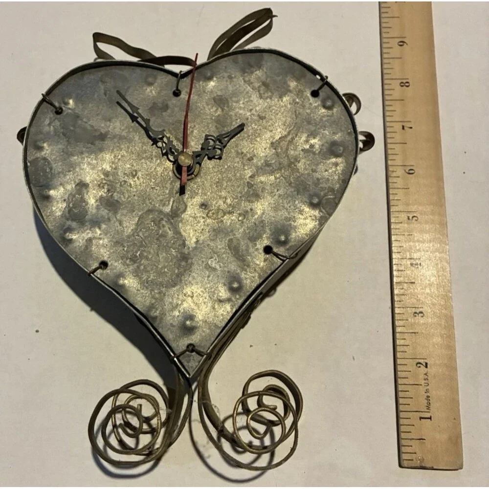 Vintage Made Heart Clock, Galvanized Steel and copper construction.